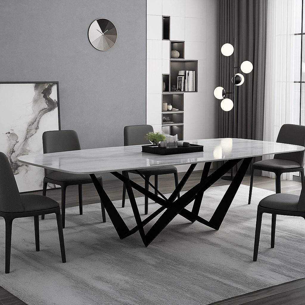 Mesa de comedor 200x100 piedra sinterizada y acero Kimo - Vintahome