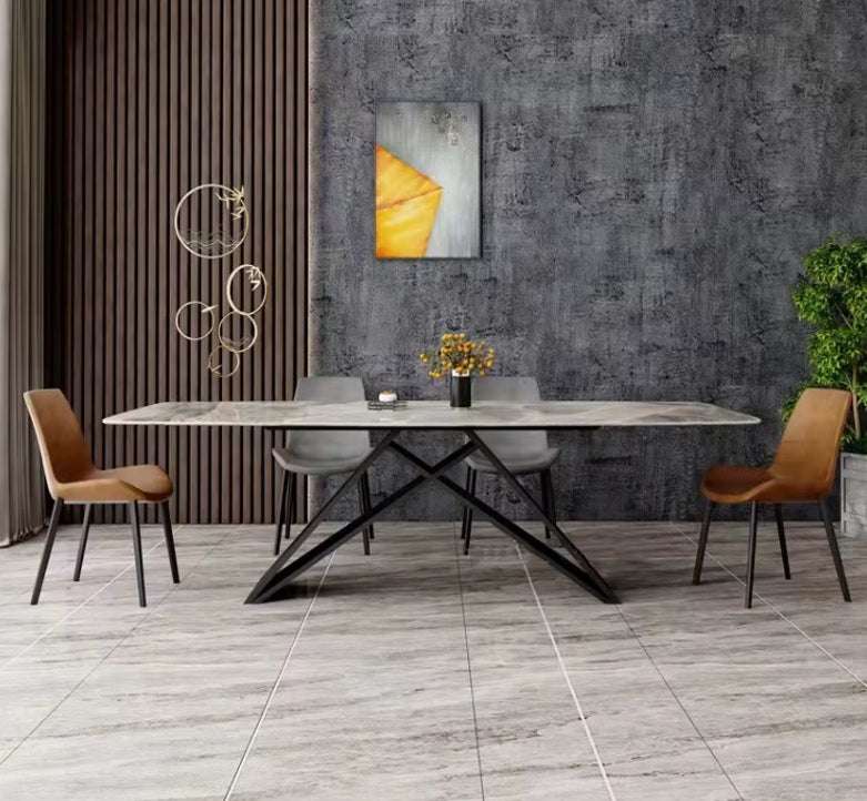Mesa de comedor 200x100 piedra sinterizada y acero MOON