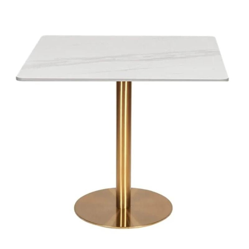 Mesa de comedor cuadrada inox dorada piedra sinterizada 70 - 80 cms - Vintahome