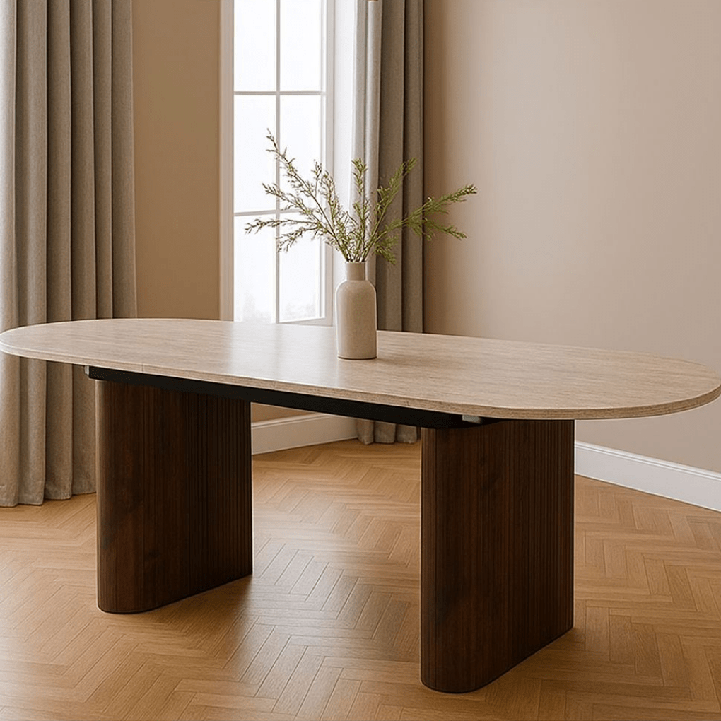 Mesa de comedor extensible ovalada Traventino - nogal 180 - 230 cms - Vintahome