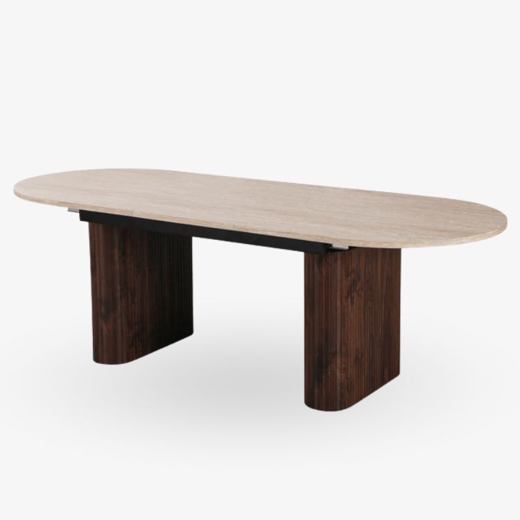 Mesa de comedor extensible ovalada Traventino - nogal 180 - 230 cms - Vintahome