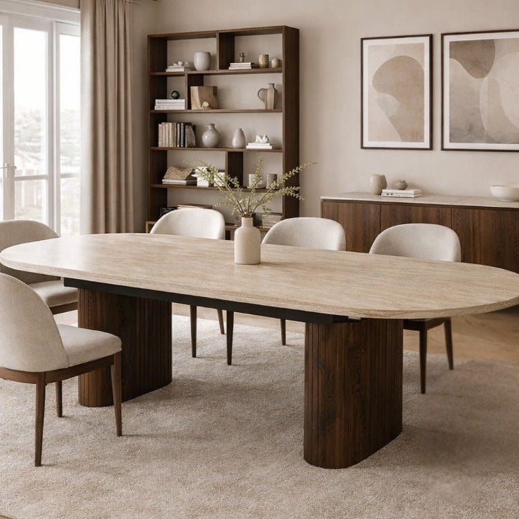 Mesa de comedor extensible ovalada Travertino - nogal 180 - 230 cms - Vintahome