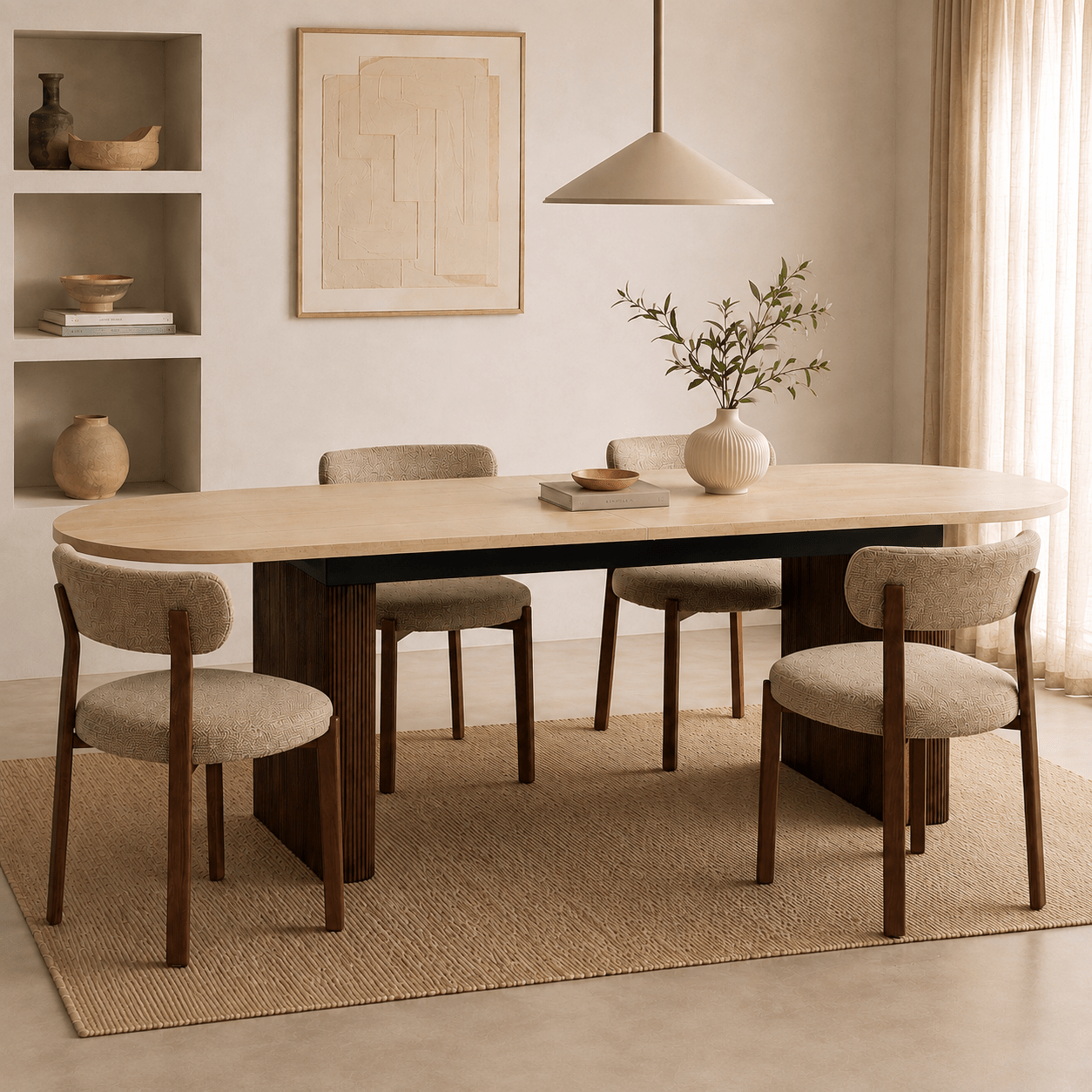 Mesa de comedor extensible ovalada Travertino-nogal 180-230 cms - Vintahome