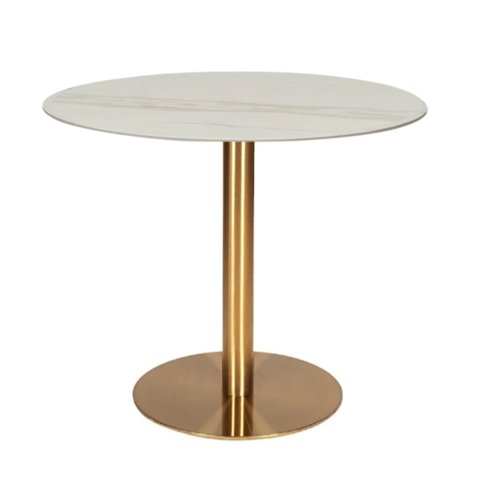 Runder Esstisch aus gesintertem Stein aus goldenem Edelstahl D80 - 90 - 100 - Vintahome