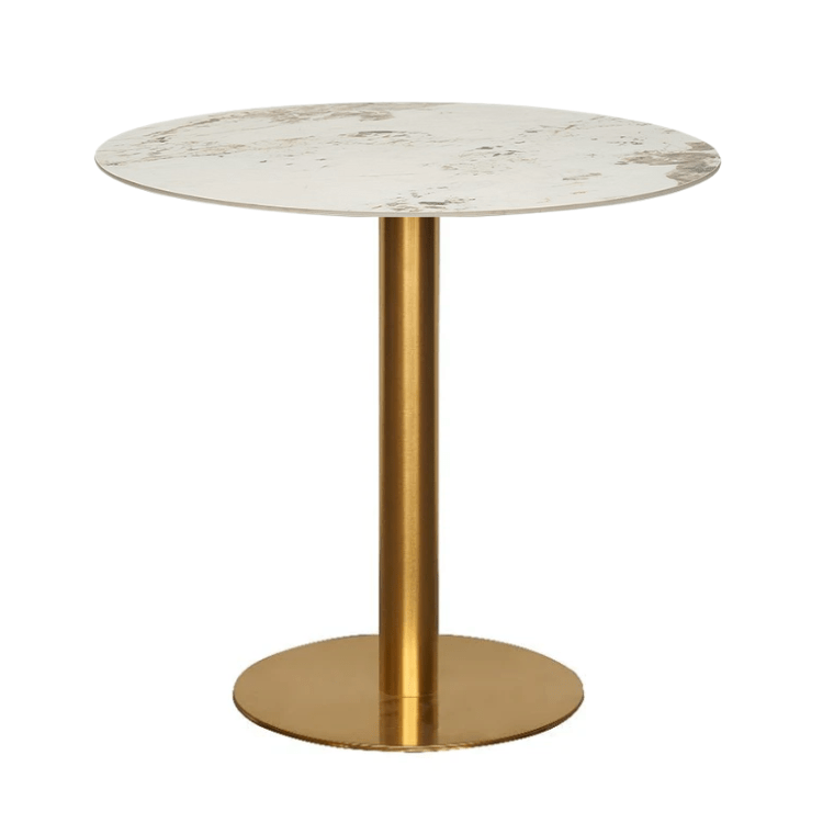 Runder Esstisch aus gesintertem Stein aus goldenem Edelstahl D80 - 90 - 100 - Vintahome