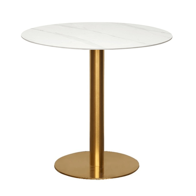 Runder Esstisch aus gesintertem Stein aus goldenem Edelstahl D80 - 90 - 100 - Vintahome