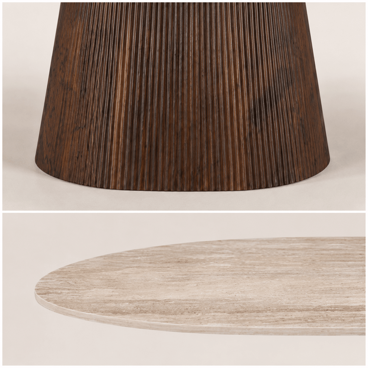 Ovale eettafel van gesinterd steen met travertin effect 200 cm Aurelia - Vintahome