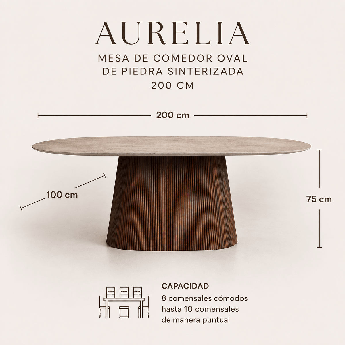 Ovale eettafel van gesinterd steen met travertin effect 200 cm Aurelia - Vintahome