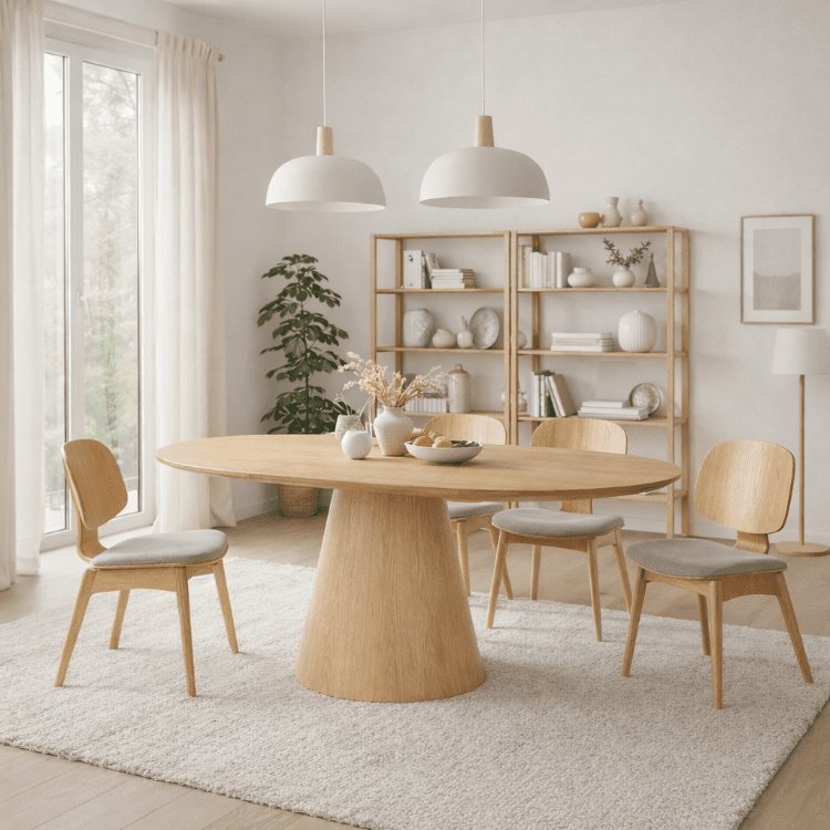 Mesa de comedor oval extensible de roble natural 160–200 cm EIRAN - Vintahome