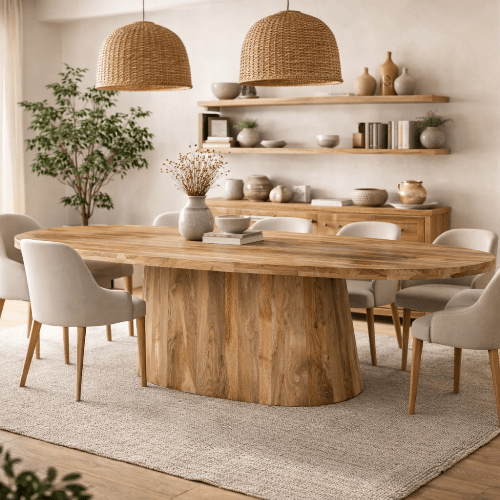 Mesa de comedor ovalada de madera de mango 220x110 Milano - Vintahome