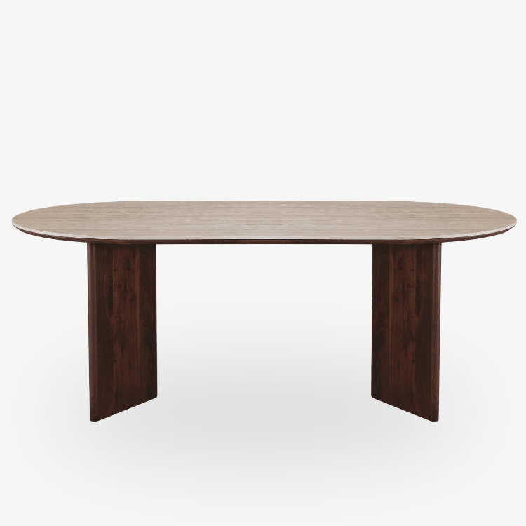 Mesa de comedor ovalada en piedra sinterizada efecto travertino Calista 180/200 cm - Vintahome