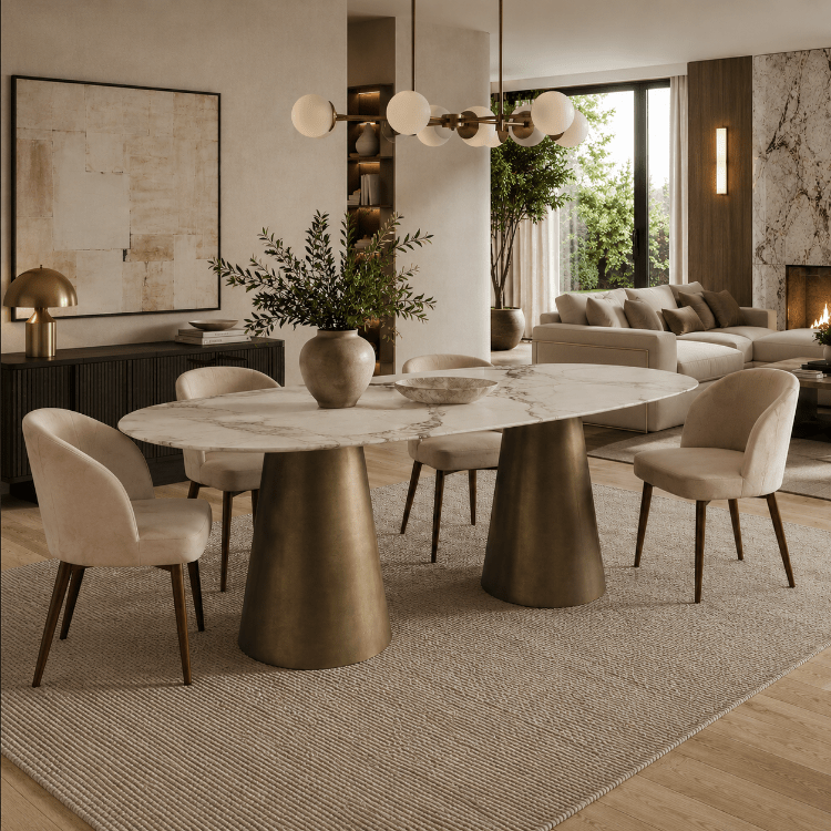Mesa de comedor ovalada Kairo 220 de piedra sinterizada - Vintahome