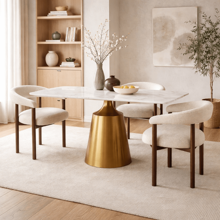 Mesa de comedor rectangular 180x90 dorado Onix piedra sinterizada - Vintahome