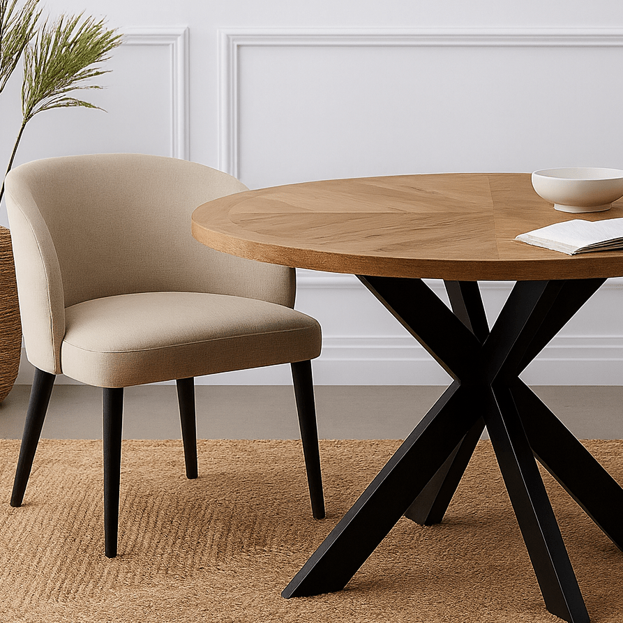 Mesa de comedor redonda de estilo industrial madera de mango Palco 140 - Vintahome