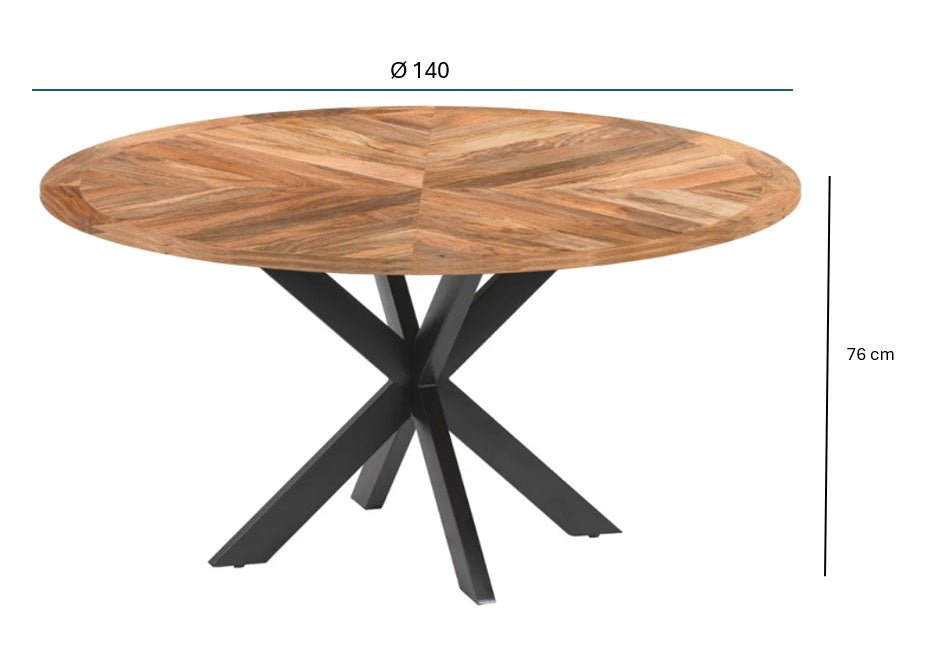 Mesa de comedor redonda de estilo industrial madera de mango Palco 140 - Vintahome