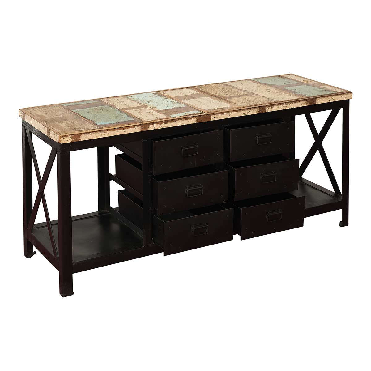 estantería industrial de madera reciclada