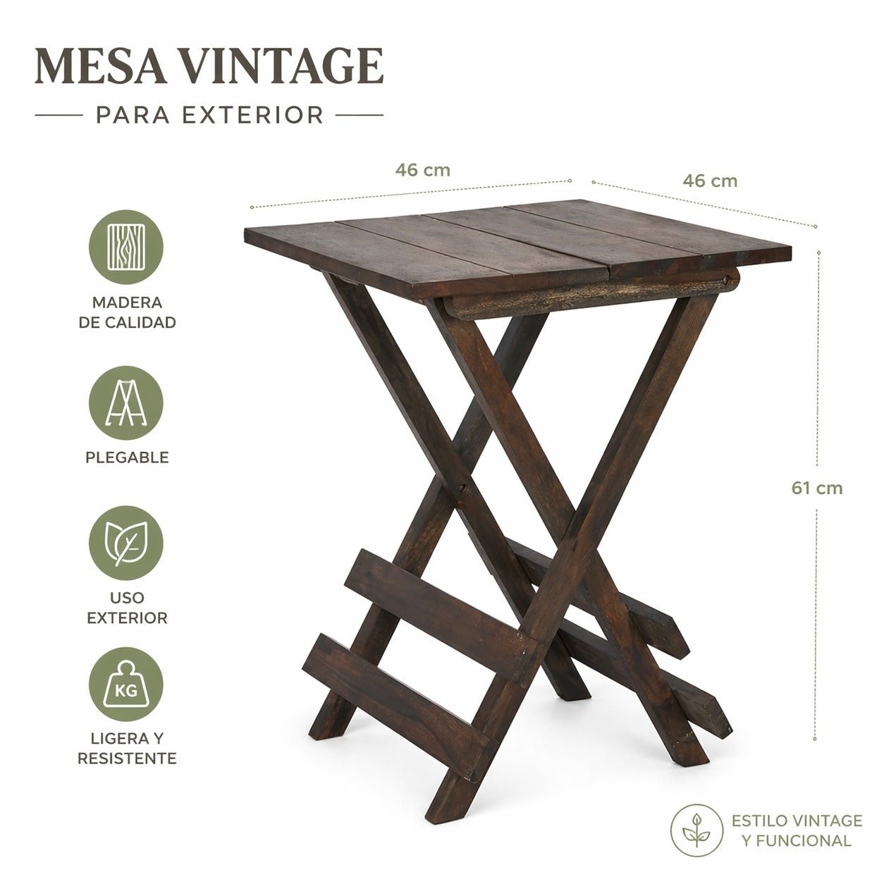Mesa plegable madera 46x46cms Malta - Vintahome