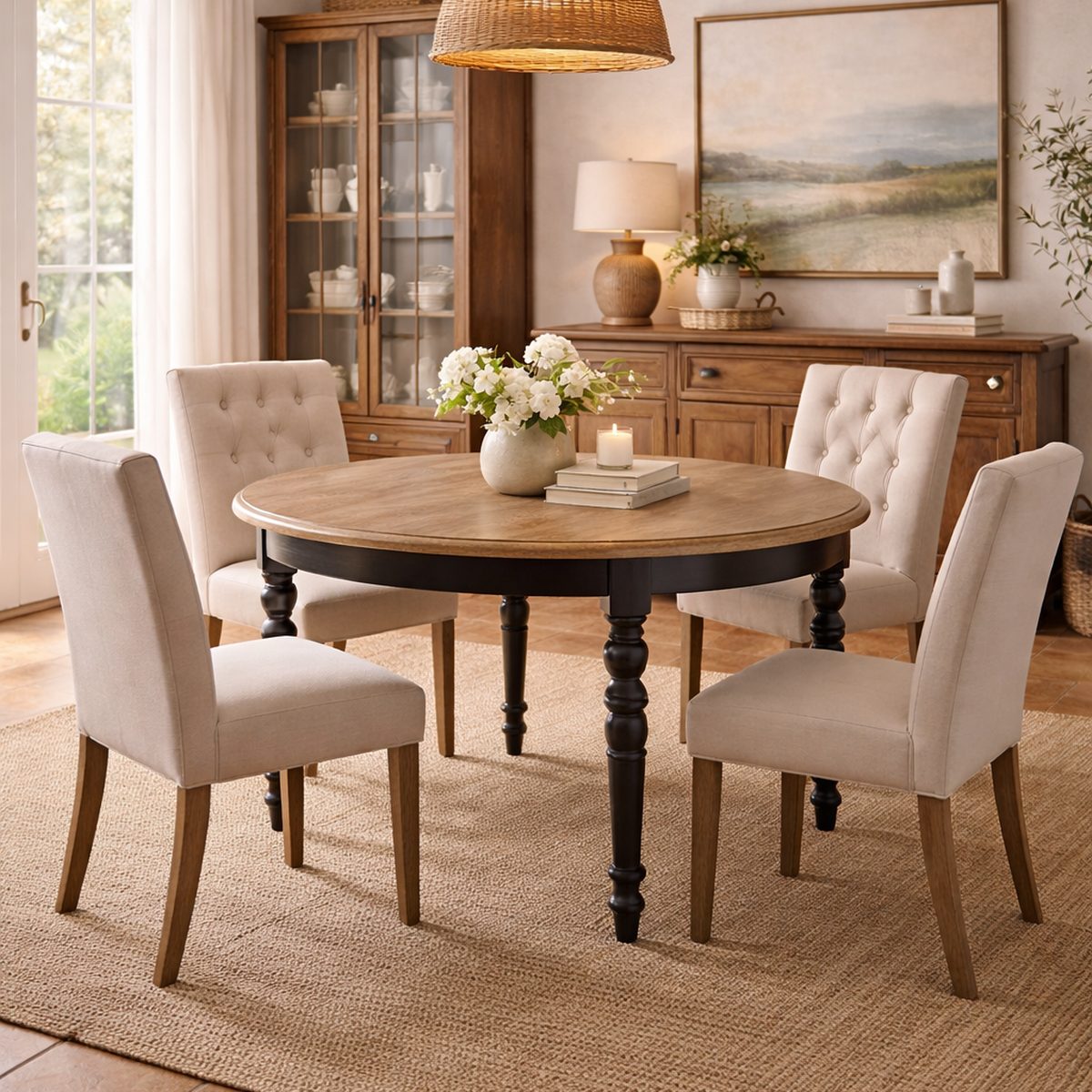 Mesa redonda Yure de olmo macizo 120 cm - Vintahome