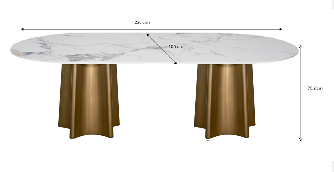 Mesa de comedor ovalada 220x105 Elite piedra sinterizada