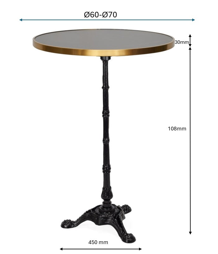 Plateau de table mange-debout rond vintage avec anneau doré D60-70