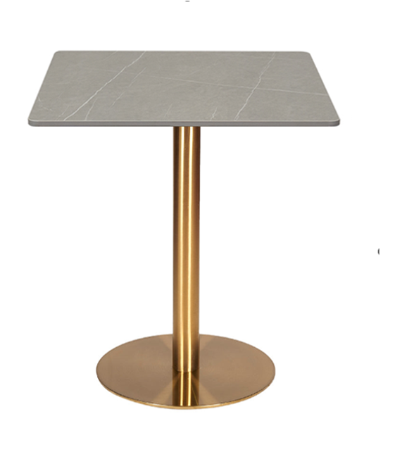 Mesa de comedor cuadrada inox dorada piedra sinterizada 70-80 cm