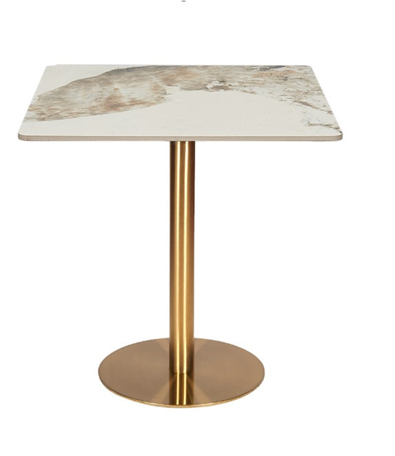 Table à manger carrée en pierre frittée en acier inoxydable doré 70-80 cm