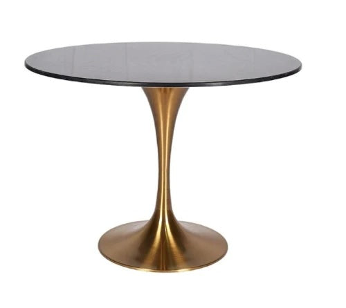 Table à manger Tuli en acier inoxydable doré plateau marbre blanc/noir