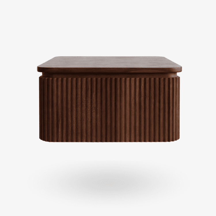 Nachttisch KIRAN aus geriffeltem Mangoholz – Walnuss-Finish – Vintahome