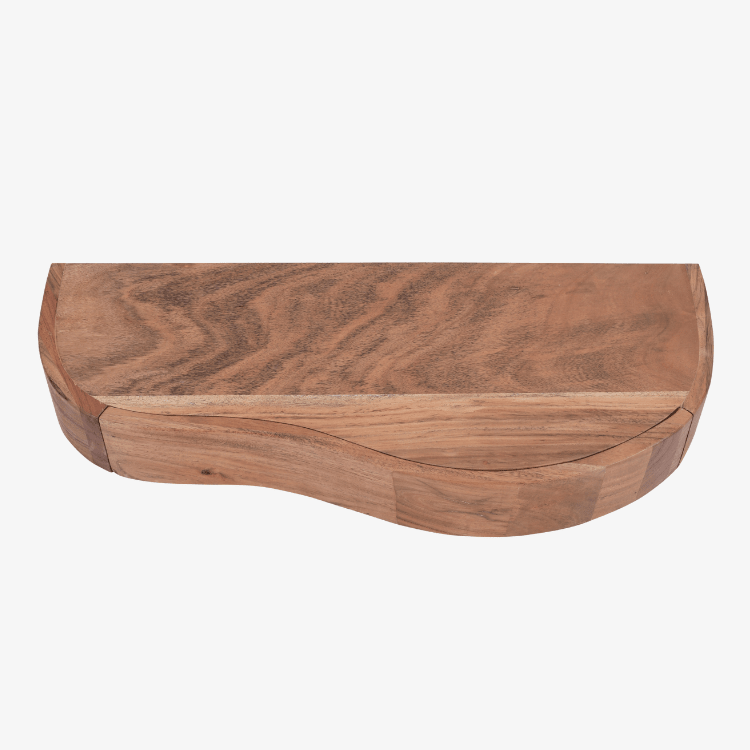 Mesilla flotante Nuba de madera maciza de acacia con cajón curvo 60 × 25 × 8 cm - Vintahome
