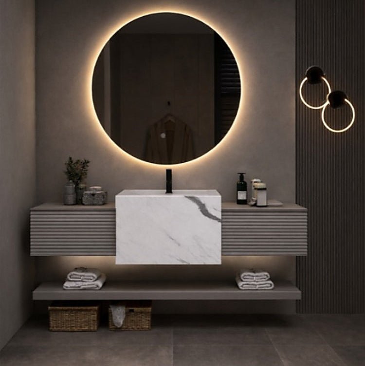 Mueble de baño 140 cm Mimo con lavabo, 2 cajones y espejo LED - Vintahome
