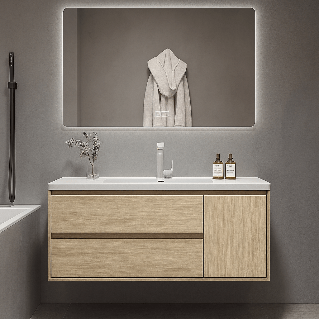 Mueble de baño 2 cajones y puerta con lavabo y espejo led 80x60 Kosmos - Vintahome