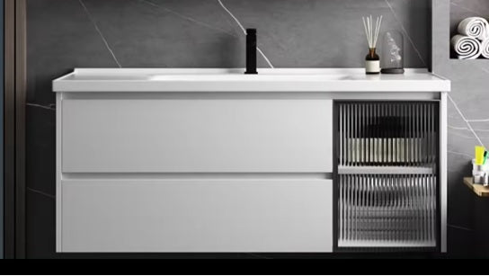 Mueble de baño 2 cajones y puerta con lavabo y espejo led Carpio - Vintahome