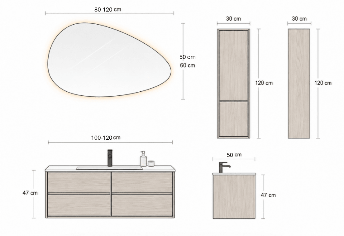 Mueble de baño 4 piezas Elora con lavabo calacata y espejo LED - Vintahome