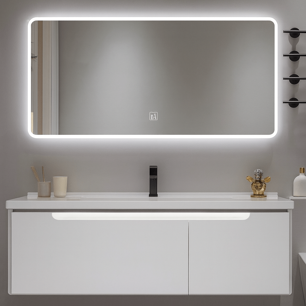 Mueble de baño blanco con lavabo y espejo Led 100 cm Levis - Vintahome
