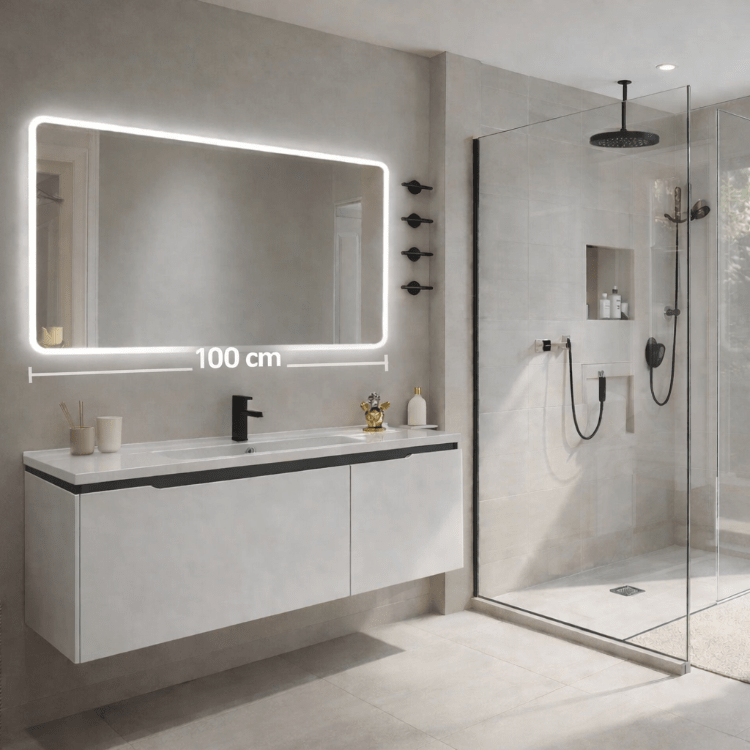 Mueble de baño blanco con lavabo y espejo Led 100 cm Levis - Vintahome