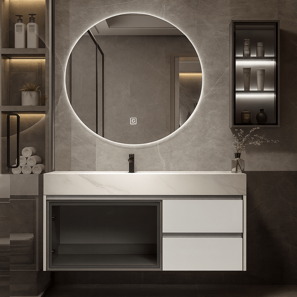 Mueble de baño con lavabo espejo led y armario 80 cm Mito - Vintahome
