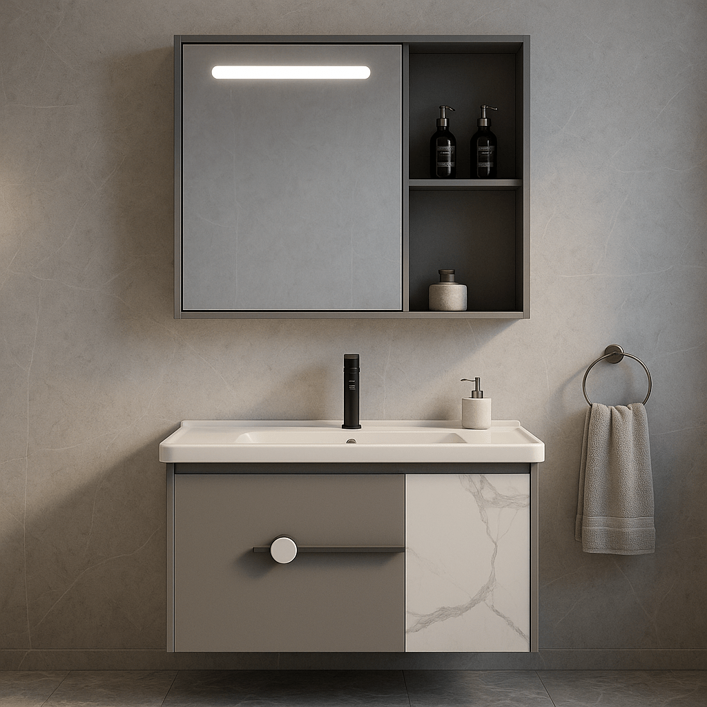 Mueble de baño con lavabo y mueble espejo led 60 cm Liberto - Vintahome