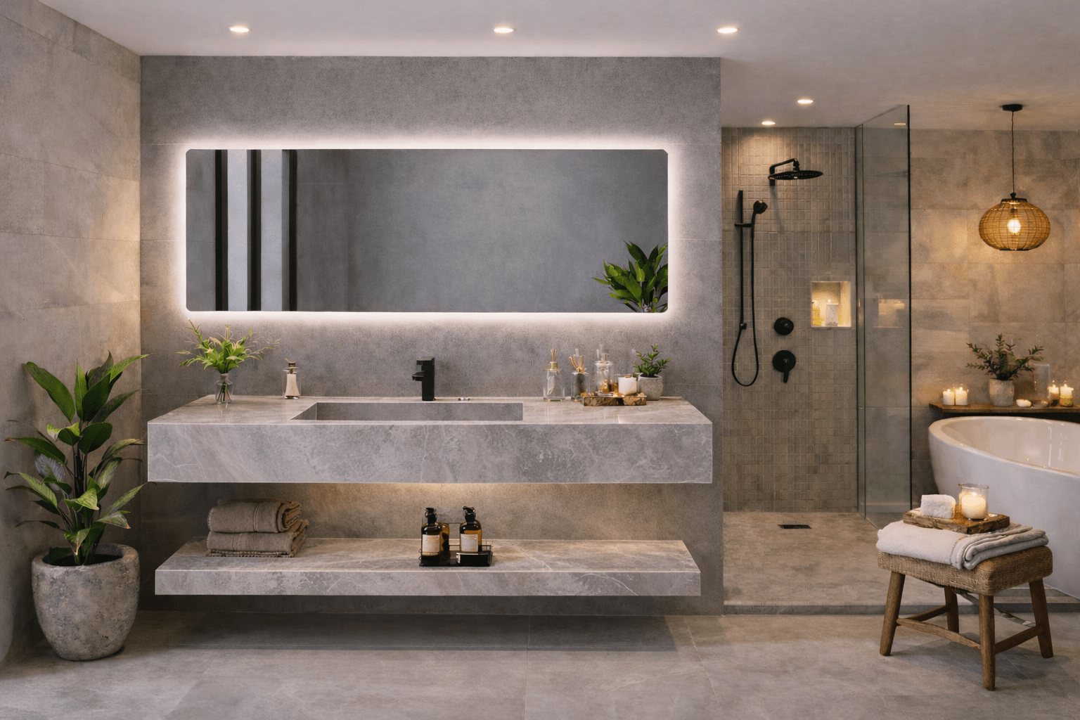 Mueble de baño de 100 piedra sinterizada con espejo led Nora - Vintahome