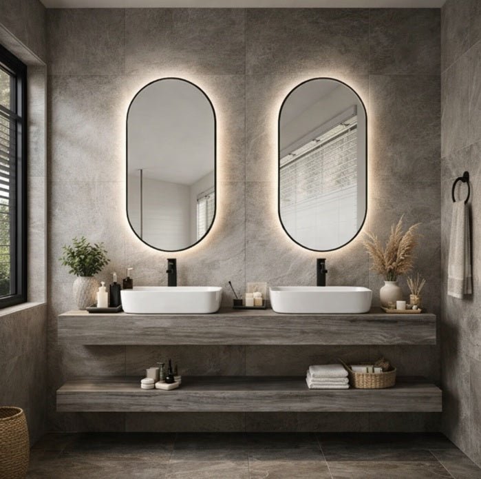 Mueble de baño encimera 2 lavabos 140 + espejos led Mauricio gris - Vintahome