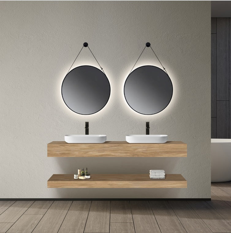 Mueble de baño encimera 2 lavabos 140 + espejos led Mauricio natural