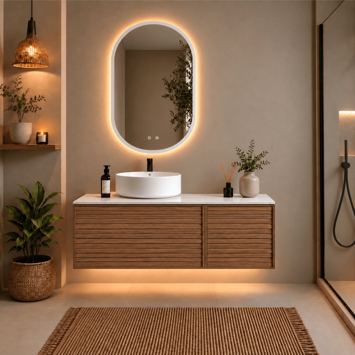 Mueble de Baño KENAI 120 cm con Lavabo sobre Encimera y Espejo LED - Vintahome