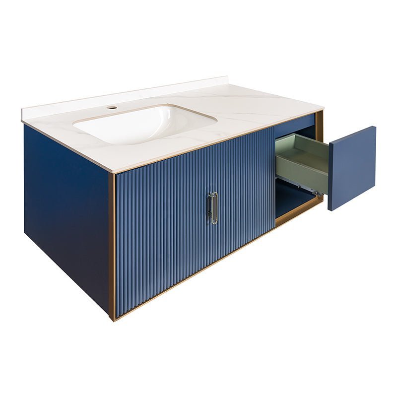 Mueble de baño lacado azul espejo Led 4 piezas de 100 cm Alpine - Vintahome