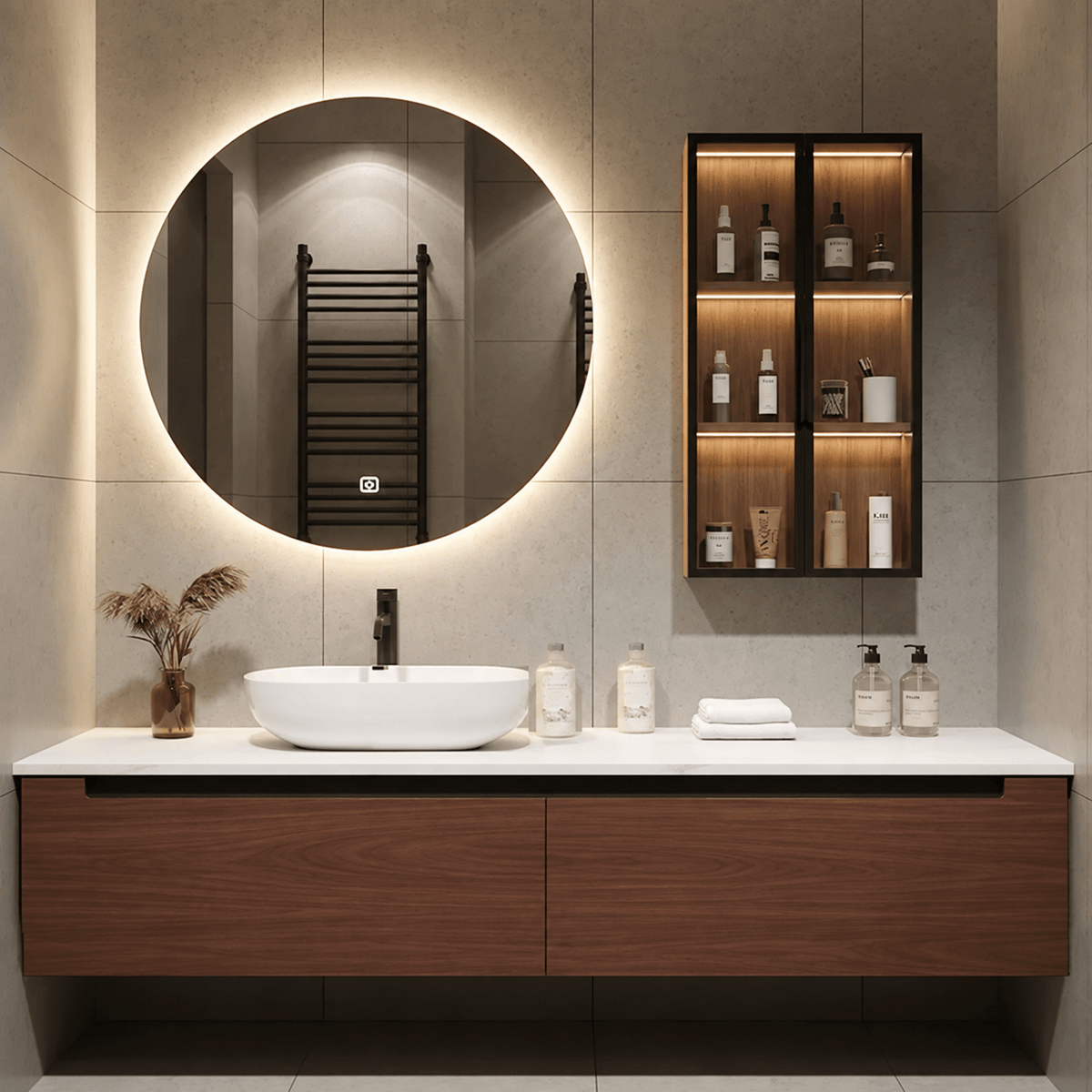 Mueble de baño Michigan 140 cm – 4 piezas con espejo LED - Vintahome