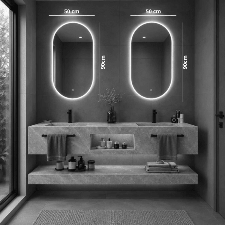 Mueble de baño Milor doble lavabo con espejo oval LED - Vintahome