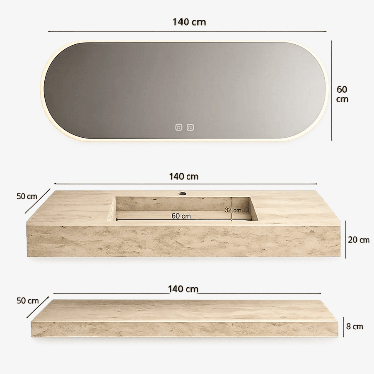 Mueble de baño Nora 140 con espejo LED antivaho en travertino mate - Vintahome