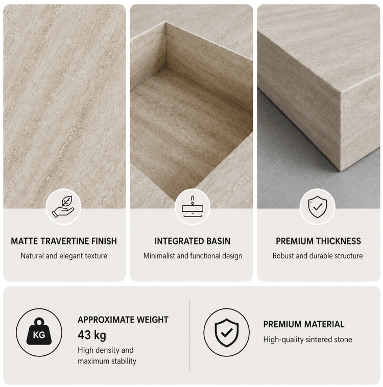 Mueble de baño Nora 140 con espejo LED antivaho en travertino mate - Vintahome