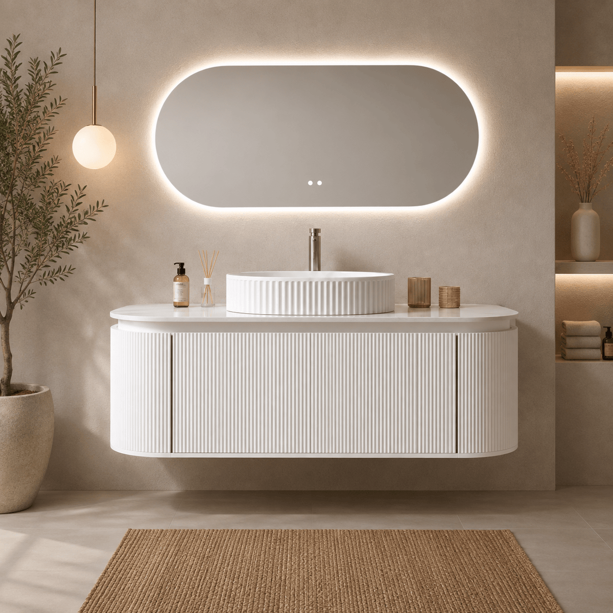 Mueble de baño Orvena 140 cm con lavabo y espejo LED - Vintahome