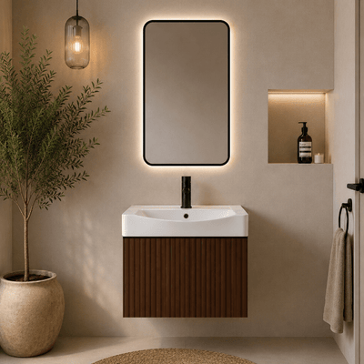 Mueble de baño suspendido NORI 50 con espejo LED y lavabo cerámico - Vintahome