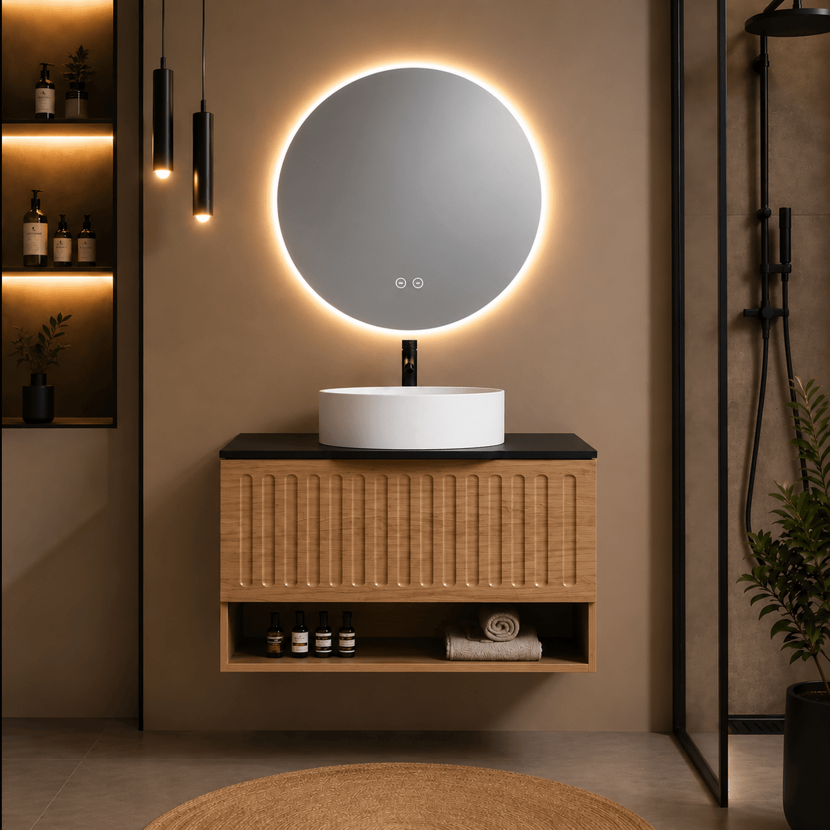 Mueble de Baño Yuri 80 cm con Espejo LED y Lavabo Cerámico - Vintahome