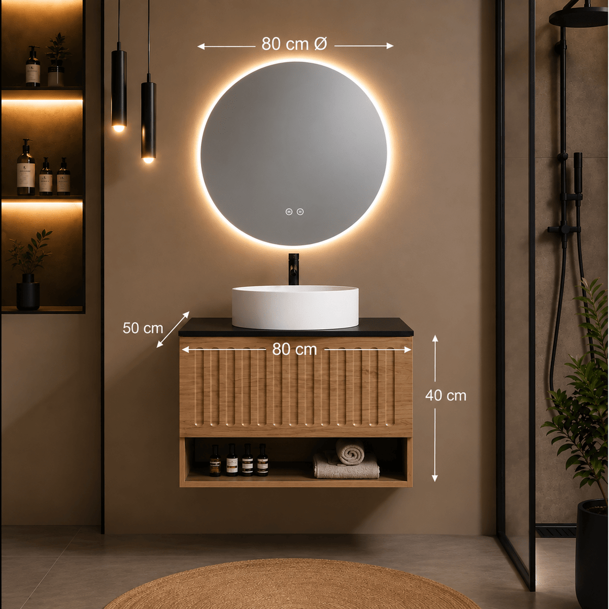 Mueble de Baño Yuri 80 cm con Espejo LED y Lavabo Cerámico - Vintahome